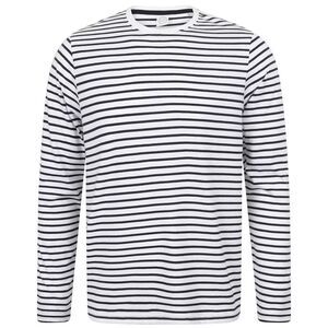Skinni Fit Unisex Long Sleeve Striped T-Shirt / White/Oxford Navy